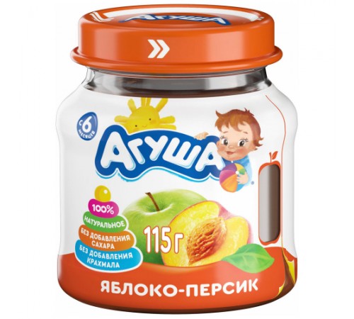 Пюре фруктовое яблоко-персик 2 штуки  Агуша 2*115 гр
