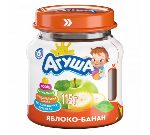 Пюре фруктовое яблоко-банан 2 штуки Агуша 2*115 гр
