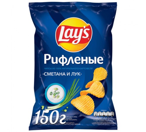 Чипсы картофельные Сметана и лук рифленые Лэйс 140 гр
