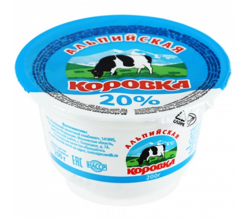 Сметанный продукт с заменителем молочного жира  Альпийская коровка 200 гр 20%
