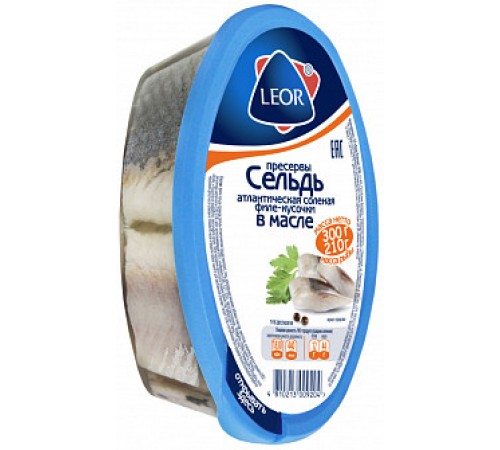 Сельдь атлантическая филе-кусочки в масле по-домашнему Leor 300гр
