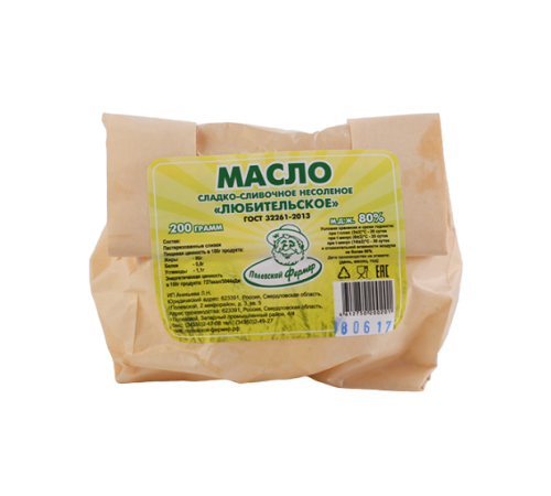Масло сливочное Любительское несоленое Полевской фермер 200 гр 80%
