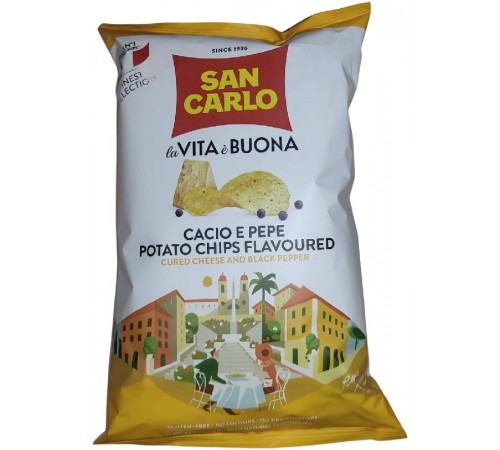 Чипсы картофельные Сан Карло со вкусом сыра и черного перца 100гр Италия