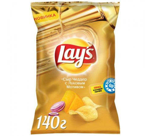Чипсы картофельные Сыр Чеддер с луковым мотивом Лейс 140 гр
