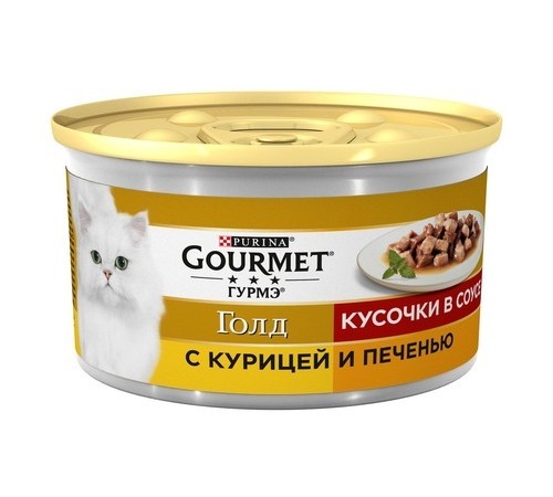 Корм для кошек кусочки с курицей и печенью ГУРМЕ ГОЛД 85 гр