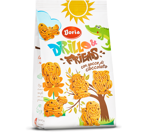 Печенье Drillo & Friends зверушки с капельками шоколада DORIA 350г