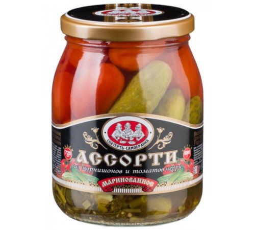 Ассорти корнишоны+черри маринованные Скатерть-самобранка 680 гр
