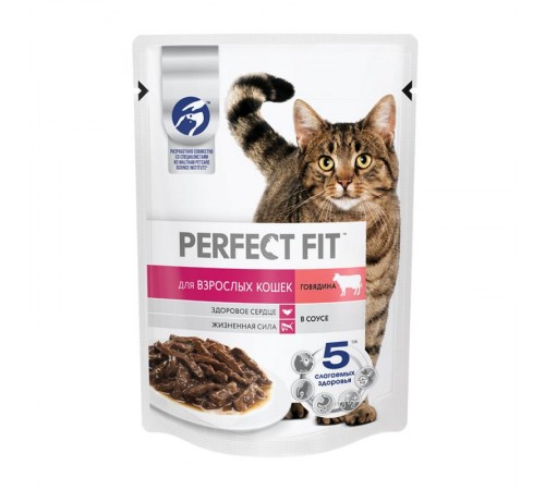 Корм сухой для взрослых кошек PERFECT FIT с говядиной 650 гр