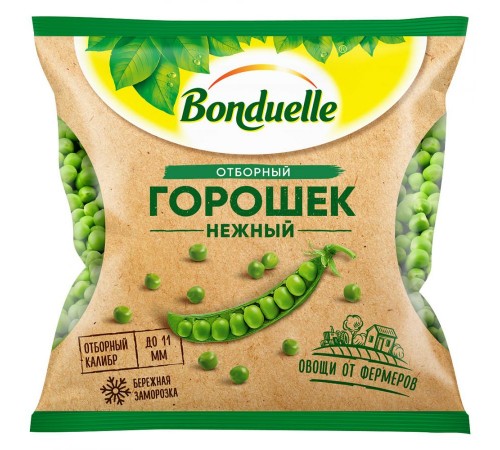 Горошек зеленый быстрозамороженный Бондюэль 400 гр

