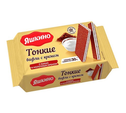 Вафли с какао и молочным кремом Яшкино 144гр