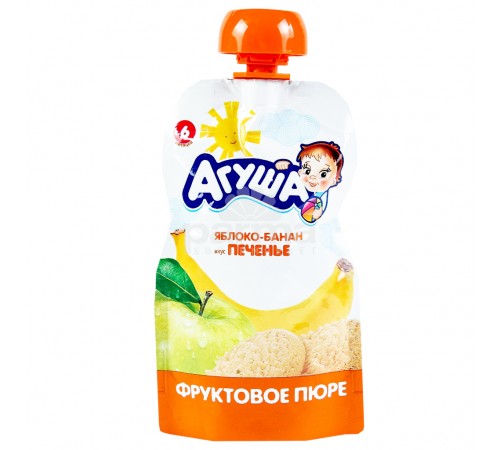 Пюре фруктовое яблоко-банан-печенье Агуша 90гр
