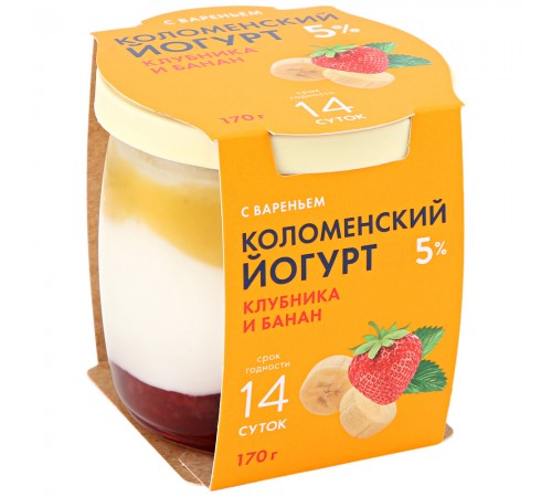 Йогурт Клубника банан Коломенский 170гр 5%