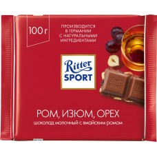 Шоколад молочный Ром,изюм,орех Риттер спорт 100г