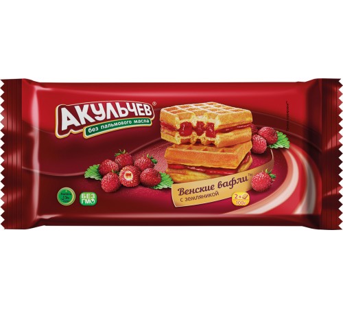 Вафли Венские с земляникой Акульчев 100 гр
