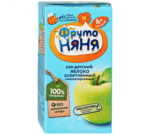 Сок Яблоко осветленный без сахара ФрутоНяня 0,2л