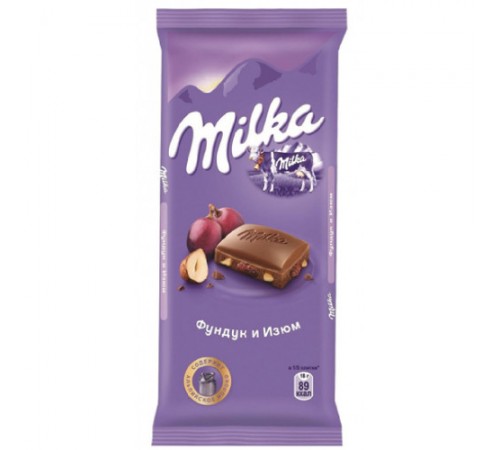 Шоколад молочный Фундук/изюм Милка 85гр