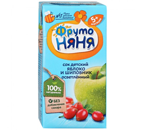Сок Яблоко и шиповник осветленный без сахара ФрутоНяня 0,2 л
