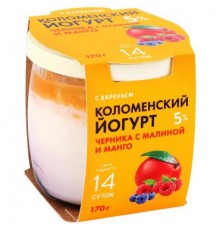 Йогурт Черника,малина, манго Коломенский 170гр 5%