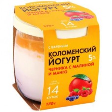 Йогурт Черника,малина, манго Коломенский 170гр 5%