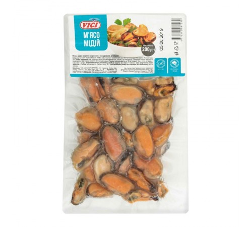 Мясо мидий варено-мороженное глазированное Vici 200 гр
