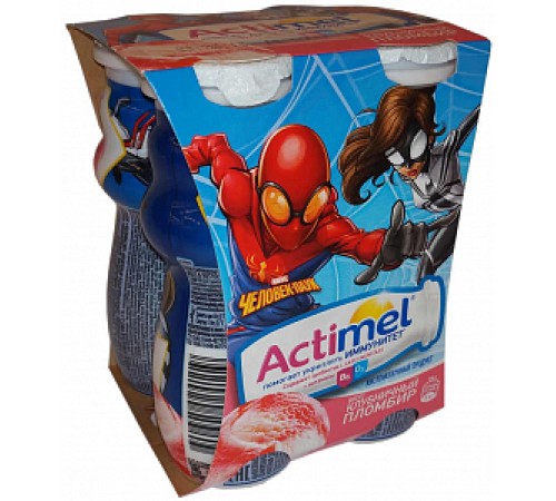 Напиток кисломолочный Кидс Клубничный Пломбир АКТИМЕЛЬ 100гр*4шт 2,5%
