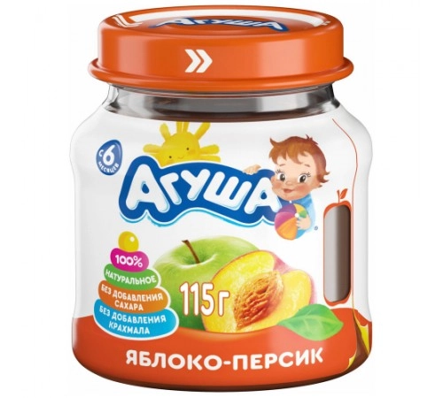 Пюре фруктовое яблоко-персик 2 штуки Агуша 2*115 гр Пюре фруктовое яблоко-персик 2 штуки Агуша 2*115 гр
