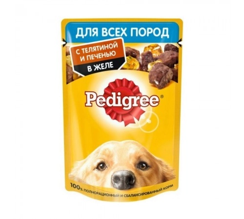 Корм для собак Телятина и  Печень в желе 85гр Pedigree