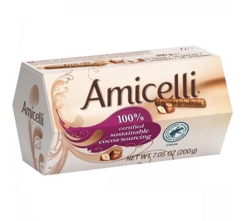 Трубочки вафельные с ореховым кремом Amicelli 150гр