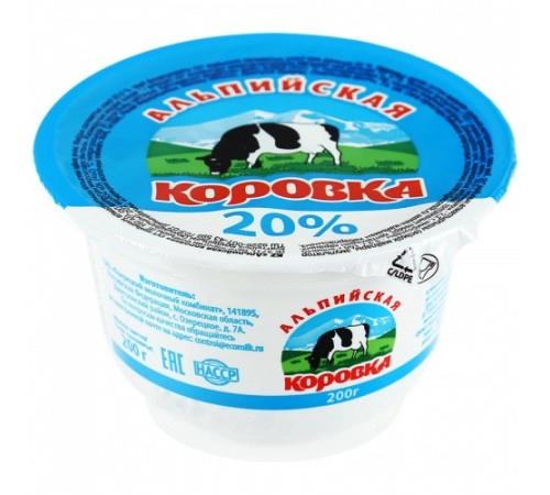 Сметанный продукт с заменителем молочного жира  Альпийская коровка 200 гр 20%