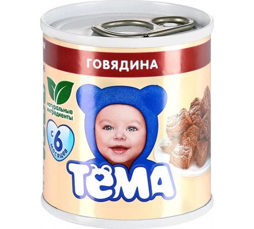 Пюре мясное Говядина жестяная банка Тёма 90г Пюре мясное Говядина жестяная банка Тёма 90г