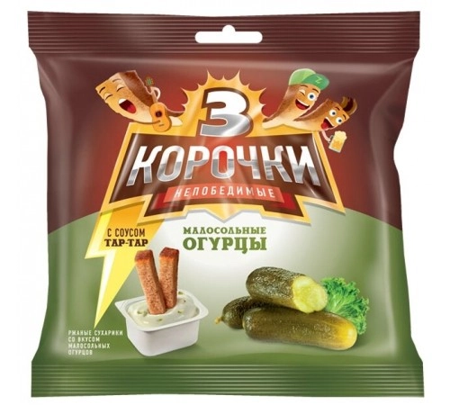 Сухарики Малосольные огурцы+соус тар тар 3 корочки 60гр Сухарики Малосольные огурцы+соус тар тар 3 корочки 60гр