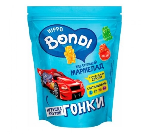 Мармелад с игрушкой Гонки Бегемотик Бонди 100 гр Мармелад с игрушкой Гонки Бегемотик Бонди 100 гр