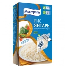 Рис длиннозерный Янтарь пропаренный Мистраль 5 пак*80 гр