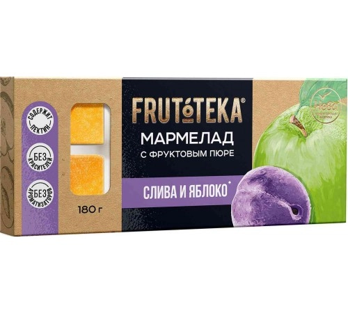 Мармелад с фруктовым пюре Слива яблоко Фрутотека 180гр Мармелад с фруктовым пюре Слива яблоко Фрутотека 180гр
