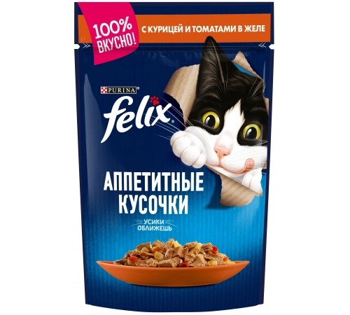 Корм для кошек с курицей и томатами Феликс 85 гр Корм для кошек с курицей и томатами Феликс 85 гр
