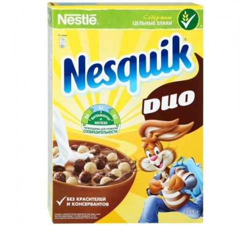 Готовый завтрак шоколадный Nesquik Duo 375г Готовый завтрак шоколадный Nesquik Duo 375г