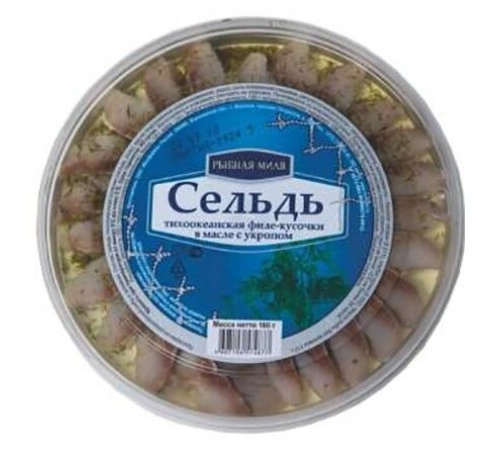 Сельдь филе-кусочки с укропом Рыбная Миля 180 гр Сельдь филе-кусочки с укропом Рыбная Миля 180 гр