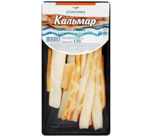 Кальмар ломтики горячего копчения Атлантика 150гр