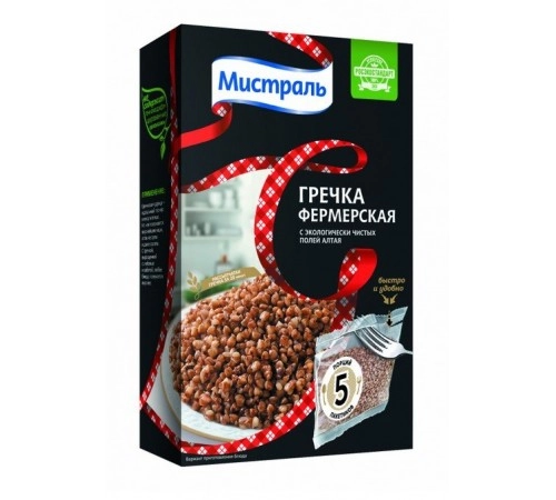 Крупа гречневая Фермерская в пакетиках Мистраль 5*80 гр Крупа гречневая Фермерская в пакетиках Мистраль 5*80 гр
