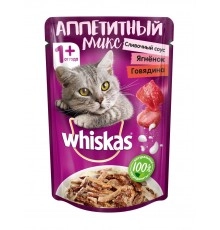 Корм для кошек Аппетитный микс сливочный соус ягненок говядина Вискас 85 гр