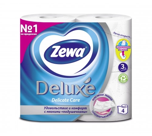 Туалетная бумага белая трехслойная Zewa Deluxe 4шт Туалетная бумага белая трехслойная Zewa Deluxe 4шт