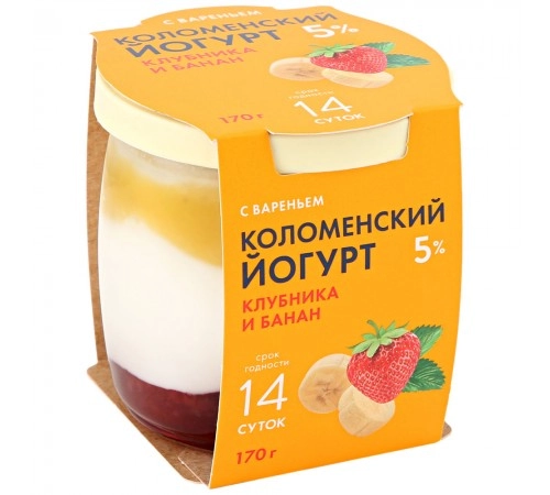 Йогурт Клубника банан Коломенский 170гр 5%