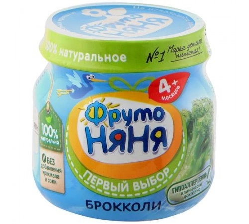 Пюре овощное капуста брокколи ФрутоНяня 80 гр Пюре овощное капуста брокколи ФрутоНяня 80 гр