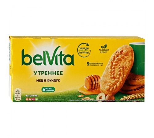 Печенье BELVITA Утреннее мед+фундук 225 гр Печенье BELVITA Утреннее мед+фундук 225 гр