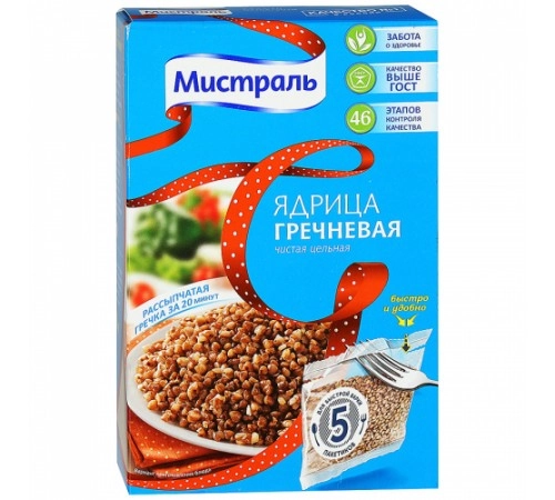 Крупа гречневая в пакетиках Мистраль 5*80 гр Крупа гречневая в пакетиках Мистраль 5*80 гр