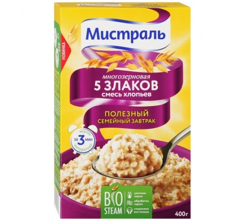 Хлопья Смесь 5 злаков Мистраль 400 гр Хлопья Смесь 5 злаков Мистраль 400 гр