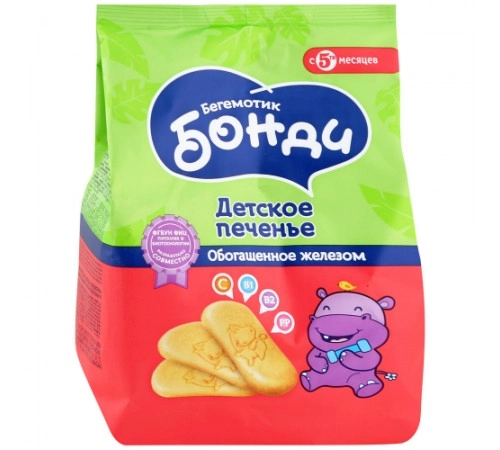 Печенье обогащенное железом с 5 месяцев БЕГЕМОТИК БОНДИ 180г