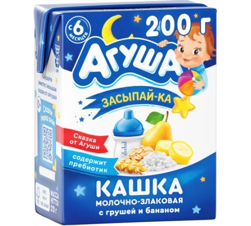 Каша злаковая засыпай-ка груша-банан Агуша 200мл Каша злаковая засыпай-ка груша-банан Агуша 200мл