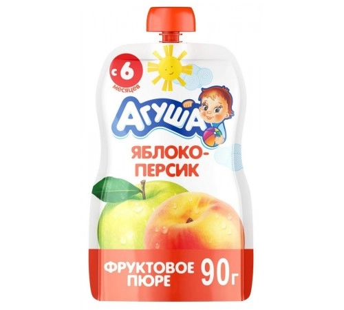 Пюре фруктовое яблочно-персиковое Агуша 90гр Пюре фруктовое яблочно-персиковое Агуша 90гр