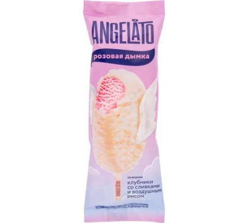 Мороженое Сливочное клубника со сливками в белой глазури с воздушным рисом Angelato 70 гр